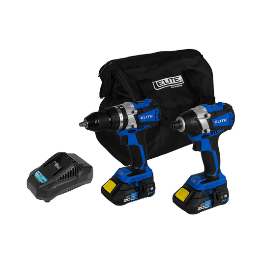 KIT TALADRO PERCUTOR INALÁMBRICO SIN ESCOBILLAS DE 1/2” + ATORNILLADOR DE IMPACTO INALÁMBRICO SIN ESCOBILLAS DE 1/4” CABEZA HEXAGONAL CON 2 BATERÍAS, CARGADOR Y MALETÍN DE LONA