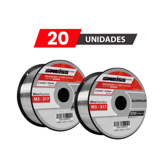 PACK X20 Rollo soldadura MIG alambre aluminio 0.035'  0.9mm AWS ER4043 (0.45 Kg)