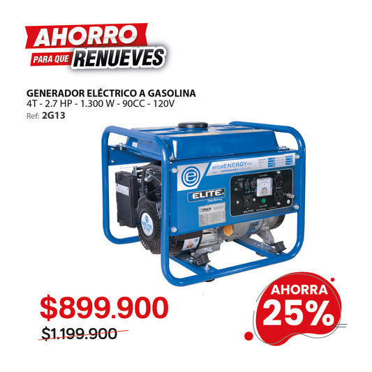 Planta eléctrica portátil a gasolina ELITE 1300W 120V 4 tiempos