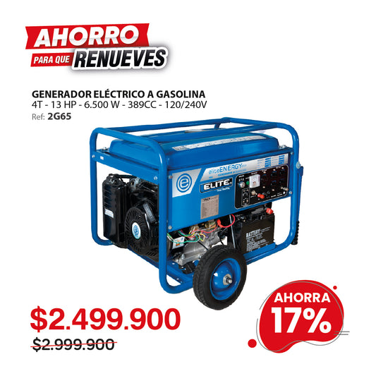 Planta eléctrica portátil a gasolina ELITE 6500W 120/240V arranque eléctrico