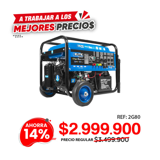 Generador Portatil a Gasolina, Potencia Maxima 7,5kW, 4 Tiempos, Capacidad del Tanque de 25L, Arranque Manual y Electrico.