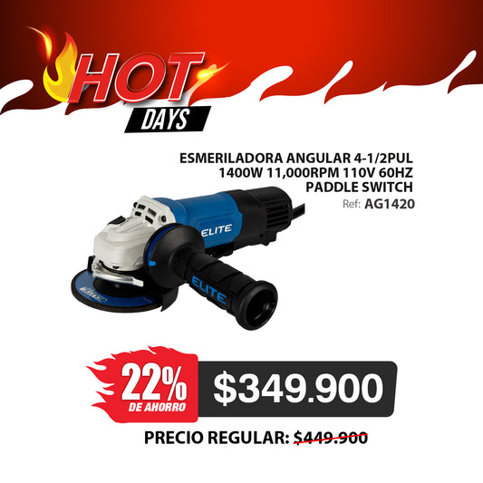 Esmeriladora 4-1/2" (pul), 1.400W, 11.000RPM, 110V-60HZ, Palanca de accionamiento tipo paleta
