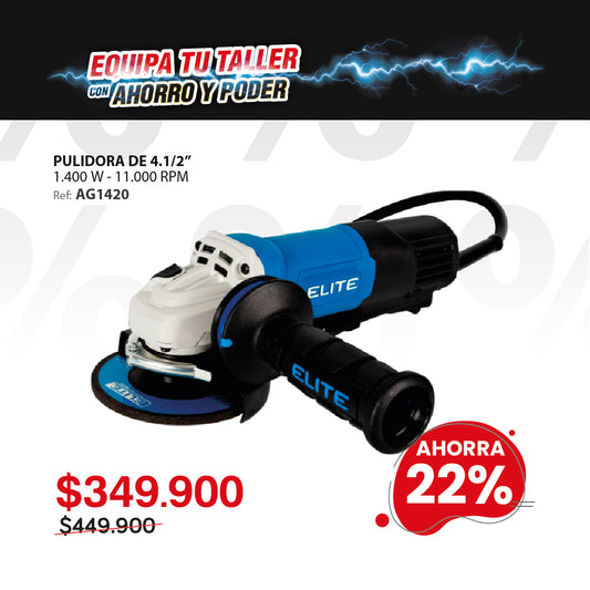 Esmeriladora 4-1/2" (pul), 1.400W, 11.000RPM, 110V-60HZ, Palanca de accionamiento tipo paleta