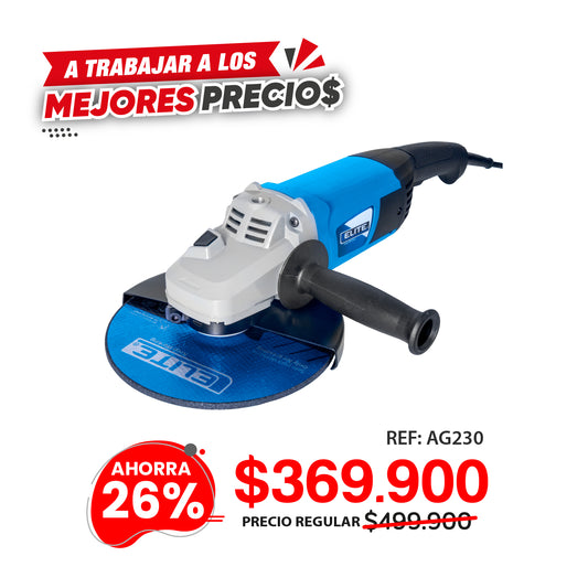 Esmeriladora angular eléctrica 2.500W disco 9" ELITE