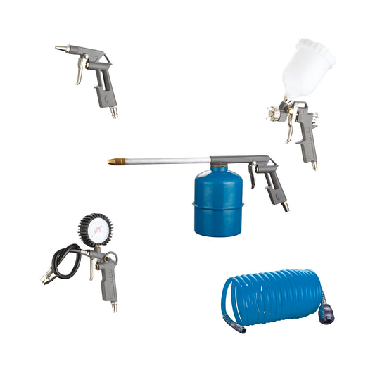 Kit de pistolas de pintura, soplado, lavado, infladora + Manguera espiral 5M ELITE