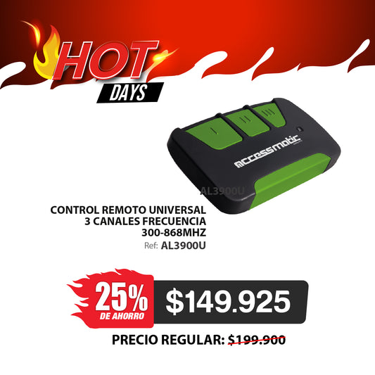 Control remoto universal 315-868MHz. Compatible con el 90% de los controles del mercado. AL3900U