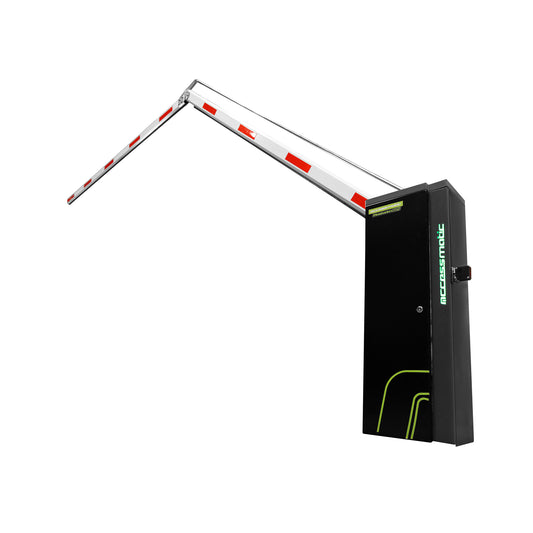 Barrera (aguja) para accesos vehiculares de 3 a 6 metros de uso intensivo. Disponible para trabajar con asta (aguja) telescópica ajustable de 3 a 6 metros o con asta (aguja) articulada de 4 metros. Con dirección intercambiable. KMTD624