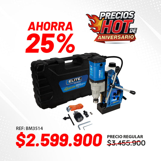 Taladro de Base Magnetica BM3514 ADVANCE, Encastre Tipo Weldon, con capacidad de perforacion maxima de 35mm (1-3/8pul).