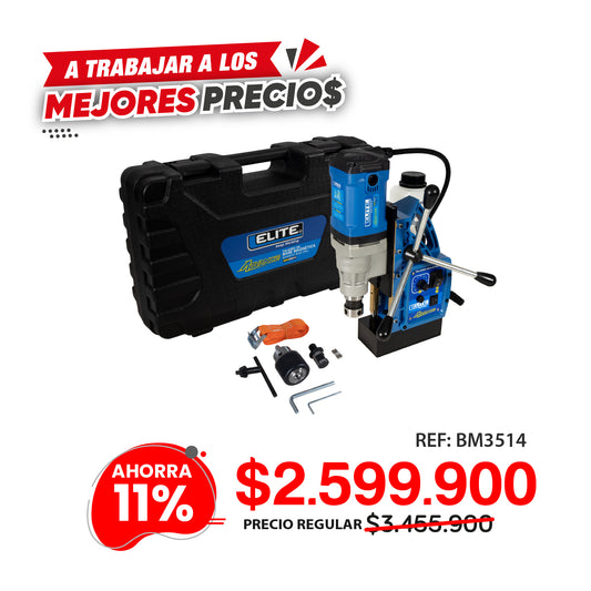 Taladro de Base Magnetica BM3514 ADVANCE, Encastre Tipo Weldon, con capacidad de perforacion maxima de 35mm (1-3/8pul).