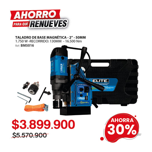Taladro de Base Magnetica BM5016 ADVANCE, Encastre Tipo Weldon, con capacidad de perforacion maxima de 50mm (2pul).