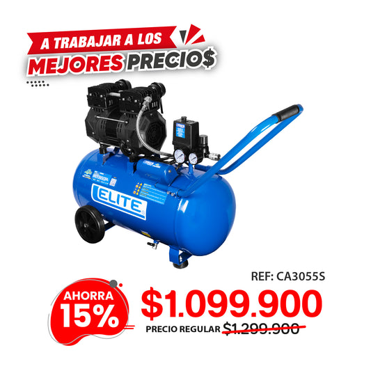 Compresor de acople directo libre de aceite 50 Lts  3.0 Hp, 125 PSI, 7.0 CFM, 110V-60Hz