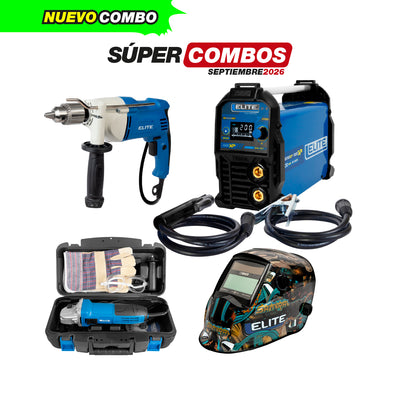 COMBO SOLDADOR INVERSOR + TALADRO DE ROTACION + CARETA ELECTRONICA + KIT ESMERILADORA ANGULAR