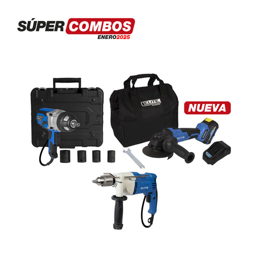 Combo Llave de Impacto + Pulidora Inalámbrica + Taladro