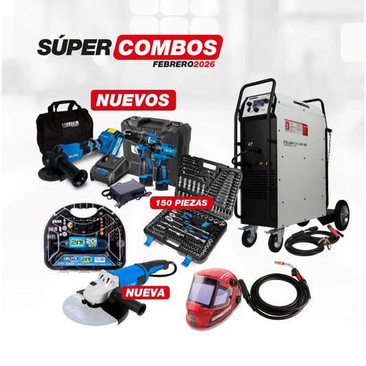 COMBO SOLDADOR  + ANTORCHA + CARETA + ESMERILADORA + TALADRO PERCUTOR + MOTO TOOL 180W + SET MECANICO + ESMERILADORA ANGULAR 9