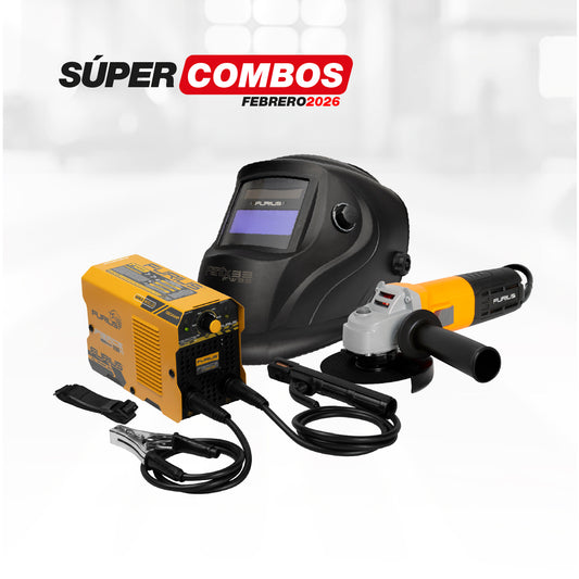 COMBO SOLDADOR INVERSOR + CARETA FOTOSENSIBLE + ESMERILADORA ANGULAR 4 1/2 PULG 800W