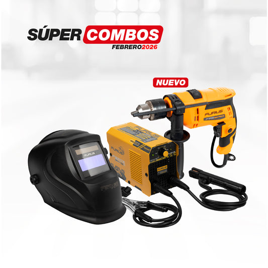COMBO SOLDADOR INVERSOR + CARETA FOTOSENSIBLE + TALADRO PERCUTOR 1/2INCH 750W