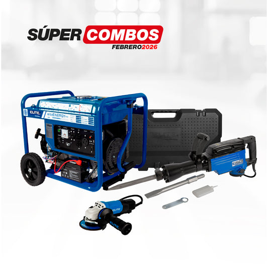 COMBO GENERADOR PORTATIL A GASOLINA + MARTILLO DEMOLEDOR HEX30 + ESMERILADORA ANGULAR 4-1/2PUL