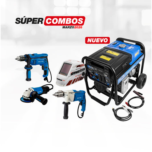 COMBO MOTOSOLDADOR GASOLINA 4T + CARETA ELECTRONICA + ESMERILADORA ANGULAR 4-1/2PUL + TALADRO PERCUTOR 1/2PUL + TALADRO DE ROTACION 1/2PUL 900W