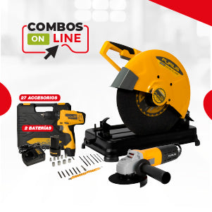 COMBO TRONZADORA 2500w 4.000 RPM + ESMERILADORA ANGULAR 4 1/2 PULG 800W + TALADRO ATORNILLADOR INALAMBRICO 12V