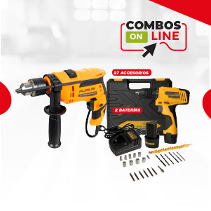 COMBO TALADRO ATORNILLADOR INALAMBRICO 12V + TALADRO PERCUTOR 1/2INCH 750W
