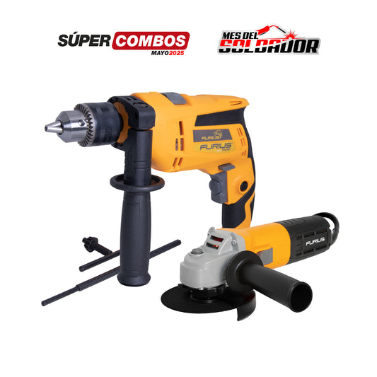 COMBO TALADRO PERCUTOR 1/2” - 13MM 550 W - 3.300 RPM + PULIDORA 4.1/2” - 115MM 800 W - 12.000 RPM
