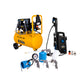 COMBO COMPRESOR DE AIRE SILENCIOSO + HIDROLAVADORA ELECTRICA 1500W + SET DE 5 PIEZAS PISTOLA DE PINTURA