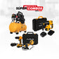 COMBO TALADRO PERCUTOR + ESMERILADORA ANGULAR + COMPRESOR DE AIRE + ROTOMARTILLO INALMBRICO