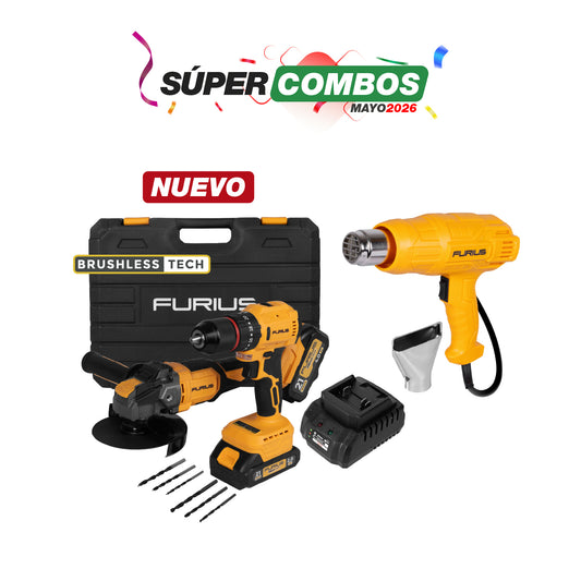 COMBO KIT 21 V  INALAMBRICO TALADRO DE IMPACTO 45NM + PISTOLA DE CALOR FURIUS 1800W