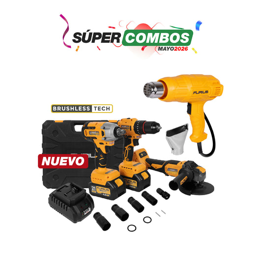 COMBO KIT 21 V  INALAMBRICO TALADRO DE IMPACTO 45NM + PISTOLA DE CALOR FURIUS 1800W