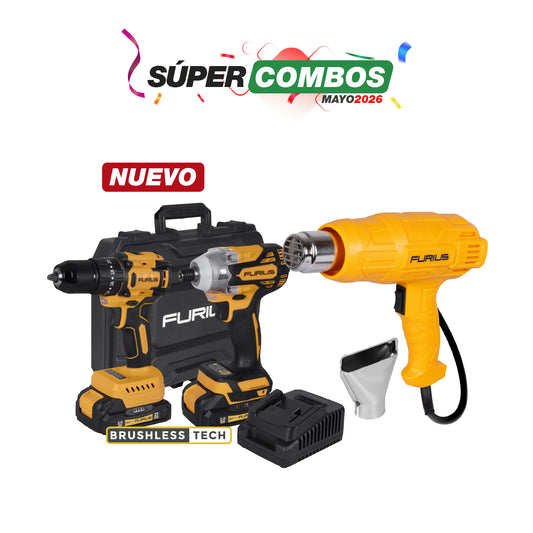 COMBO KIT TALADRO DE IMPACTO INALAMBRICO + PISTOLA DE CALOR FURIUS 1800W