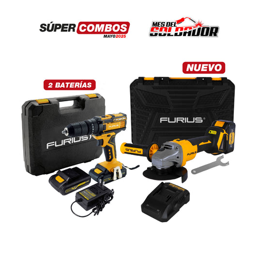 COMBO TALADRO PERCUTOR/ATORNILLADOR INALÁMBRICO 1/2” - 13MM + PULIDORA INALÁMBRICA BRUSHLESS TECH - 4.1/2” - 115MM
