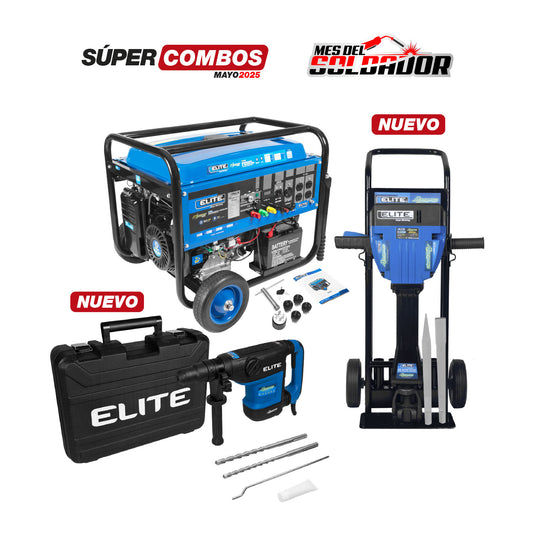 COMBO GENERADOR ELÉCTRICO A GASOLINA ENERGY 8000 - 4T - ARRANQUE MANUAL/ELÉCTRICO + MARTILLO DEMOLEDOR HEX 28MM + ROTOMARTILLO SDS MAX 42MM + CARRO TRANSPORTE PARA DEMOLEDOR
