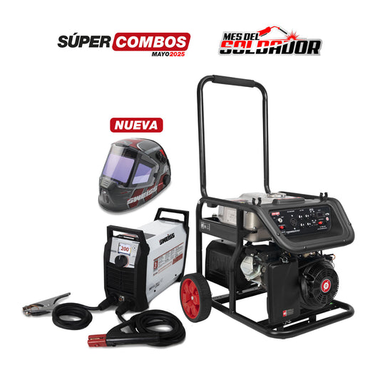 COMBO SOLDADOR INVERSOR SWEISS SKY ARC 2050 FX PRO - 200 AMP TECNOLOGÍA WELD 360 + GENERADOR ELÉCTRICO A GASOLINA - THUNDER 701 4T - 28L - 7.5GAL - 15HP - 3.600RPM - 8.000 W + CARETA ELECTRÓNICA STELLARVIEW 940