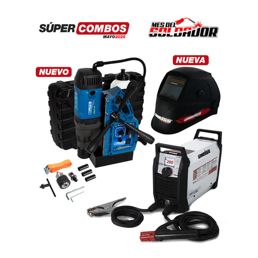 COMBO SOLDADOR INVERSOR SWEISS SKY ARC 2050 FX PRO + CARETA ELECTRÓNICA SKYVIEW 510 SWEISS + TALADRO DE BASE MAGNÉTICA 2” - 50MM
