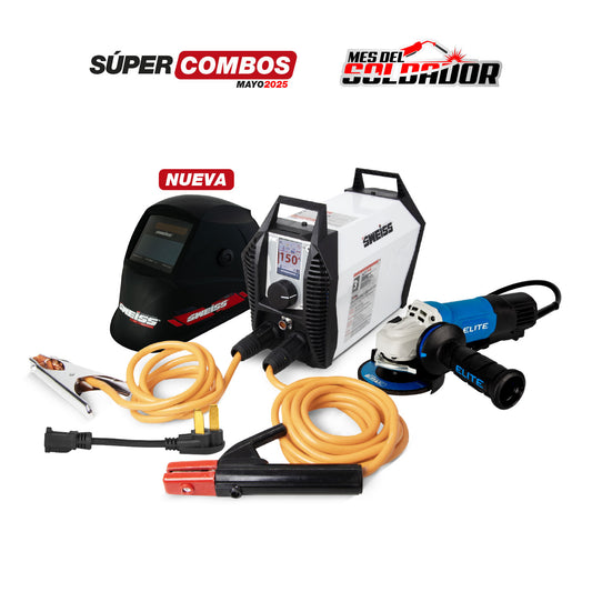 COMBO SOLDADOR INVERSOR SWEISS SKYMAX 1550 NX - 155 AMP TECNOLOGÍA WELD 360 + CARETA ELECTRÓNICA SKYVIEW 510 SWEISS + PULIDORA DE 4.1/2” 1.400 W - 11.000 RPM