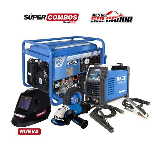 COMBO GENERADOR ELÉCTRICO A GASOLINA  ENERGY 6500 - 4T + SOLDADOR INVERSOR ELITE ARC 180 S - 180 AMP + CARETA ELECTRÓNICA SKYVIEW 770 SWEISS + PULIDORA DE 4.1/2”