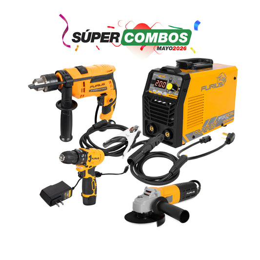 COMBO SOLDADOR INVERSOR + TALADRO PERCUTOR 1/2INCH + ESMERILADORA ANGULAR 4 1/2 + TALADRO INALAMBRICO 3/8PUL