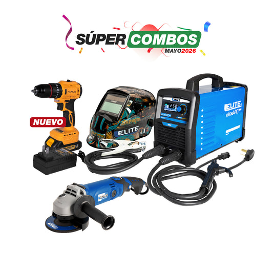 COMBO SOLDADOR INVERSOR + CARETA ELECTRONICA + ESMERILADORA ANGULAR 4-1/2INCH + TALADRO DE IMPACTO INALÁMBRICO 21V