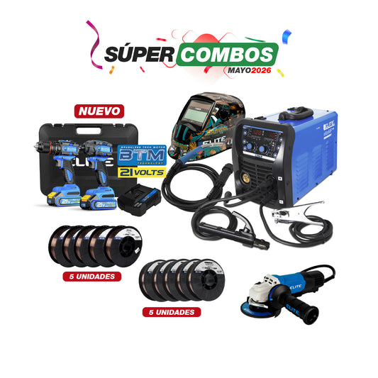 COMBO SOLDADOR INVERSOR + CARETA ELECTRONICA + ROLLO SOLDADURA + ROLLO SOLDADURA MIG ALAMBRE + KIT TALADRO DE IMPACTO  + ESMERILADORA ANGULAR