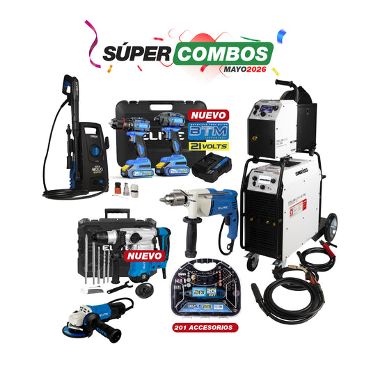 COMBO SOLDADOR INVERSOR + ANTORCHA + ESMERILADORA + TALADRO + ROTOMARTILLO 1500W + KIT TALADRO + HIDROLAVADORA + MOTO TOOL
