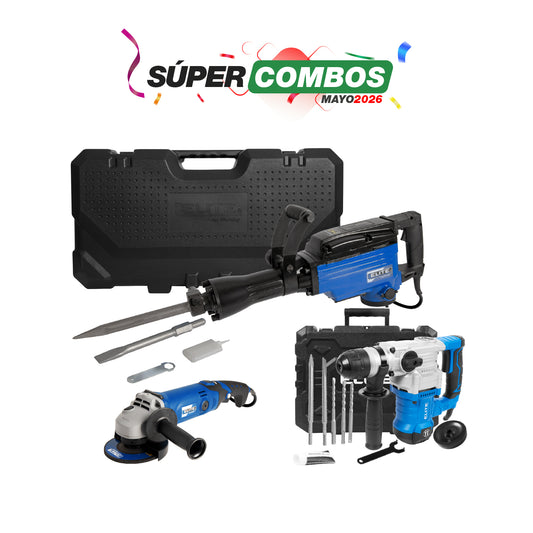 COMBO ROTOMARTILLO 110V-60Hz + MARTILLO DEMOLEDOR HEX30 + ESMERILADORA ANGULAR 4-1/2INCH