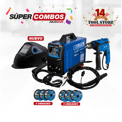 COMBO SOLDADOR INVERSOR + ROLLO ALAMBRE + ROLLO ALAMBRE FLUX CORED + CARETA SOLDADURA ELECTRONICA + TALADRO PERCUTOR 1/2PUL