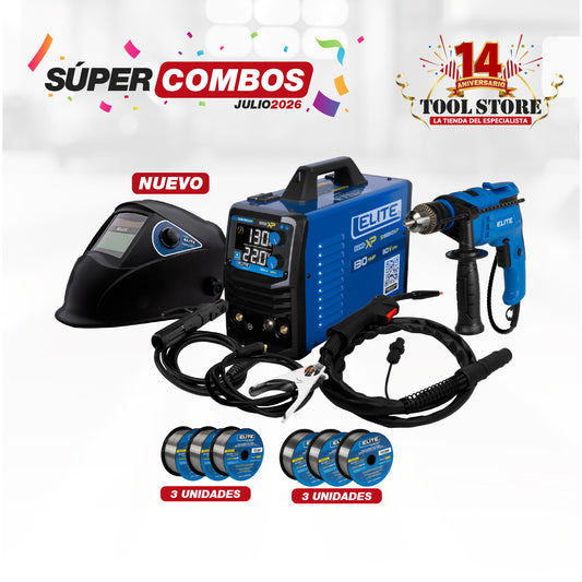 COMBO SOLDADOR INVERSOR + ROLLO ALAMBRE + ROLLO ALAMBRE FLUX CORED + CARETA SOLDADURA ELECTRONICA + TALADRO PERCUTOR 1/2PUL