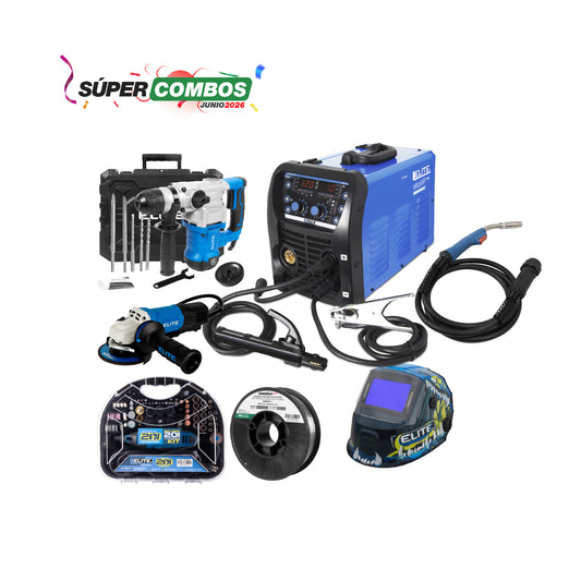 COMBO SOLDADOR INVERSOR + CARETA ELECTRONICA + ROLLO ALAMBRE SOLDADURA + ROTOMARTILLO 110V-60Hz + ESMERILADORA ANGULAR 4-1/2PUL + MOTO TOOL 180W
