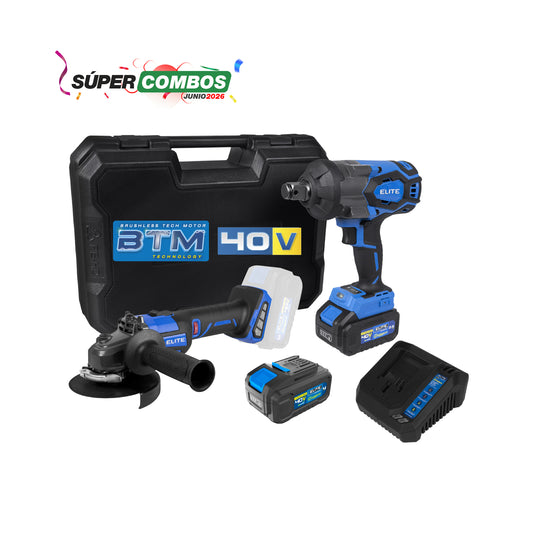COMBO LLAVE DE IMPACTO INALAMBRICA + ESMERILADORA INALAMBRICA + BATERIA ION DE LITHIO 40V