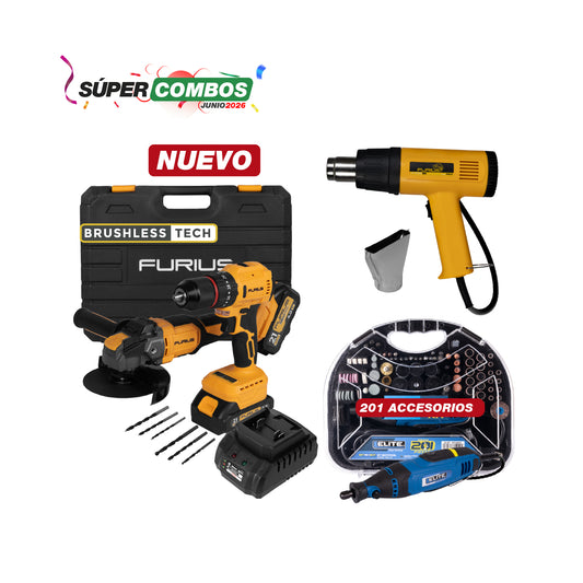 COMBO KIT 21 V  INALAMBRICO TALADRO + PISTOLA DE CALOR + MOTO TOOL 180W