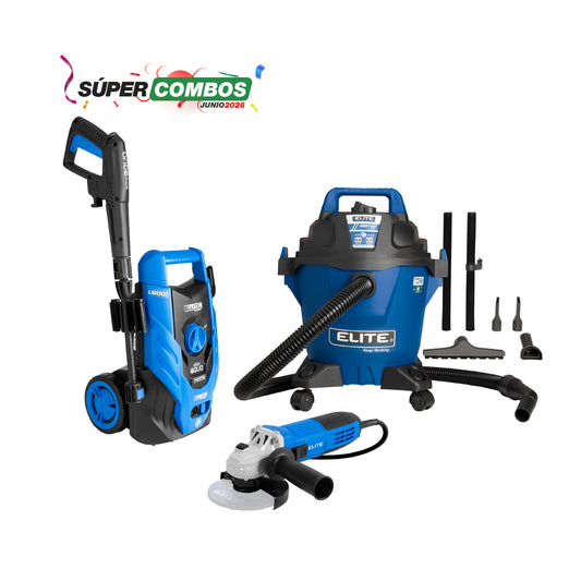 COMBO HIDROLAVADORA ELECTRICA 1700W + ESMERILADORA ANGULAR 4 1/2 800W + ASPIRADORA 5 GAL, 3,5 HP