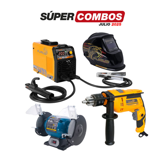 COMBO SOLDADOR INVERSOR  + CARETA ELECTRONICA + TALADRO PERCUTOR + ESMERIL DE BANCO