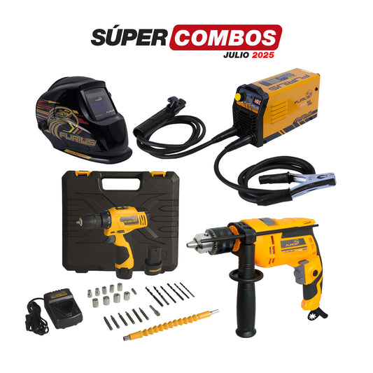 COMBO SOLDADOR INVERSOR + CARETA ELECTRONICA + TALADRO ATORNILLADOR INALAMBRICO + TALADRO PERCUTOR