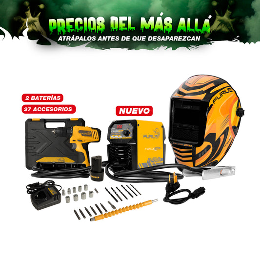 COMBO SOLDADOR INVERSOR + CARETA FOTOSENSIBLE + TALADRO ATORNILLADOR